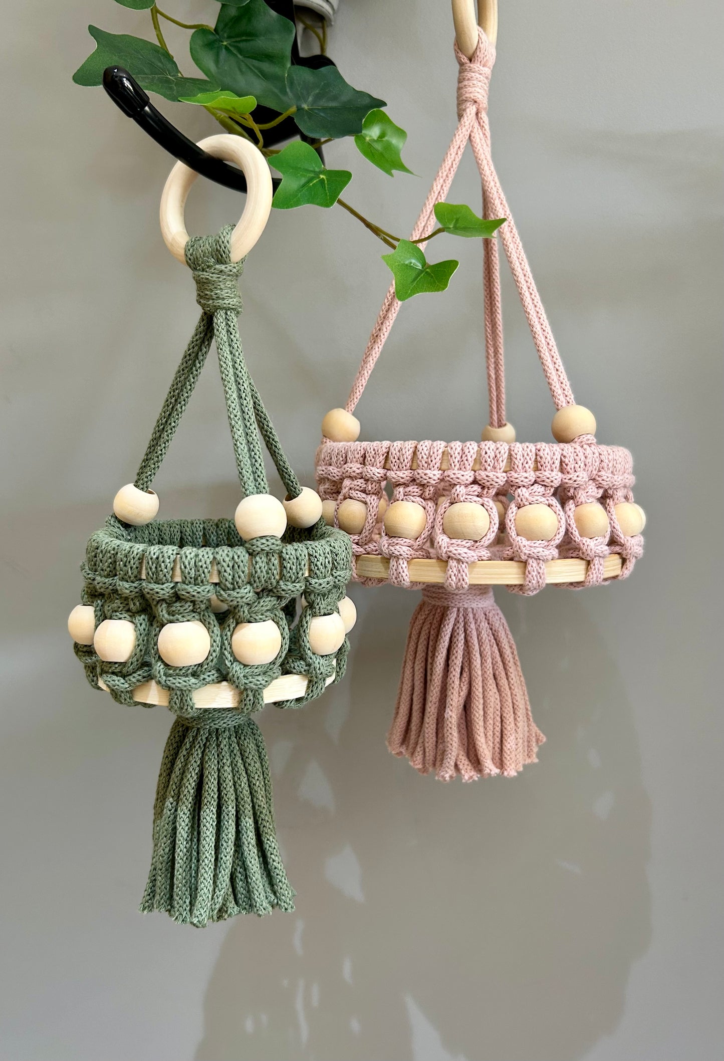 Macrame Beaded Hanging Baskets