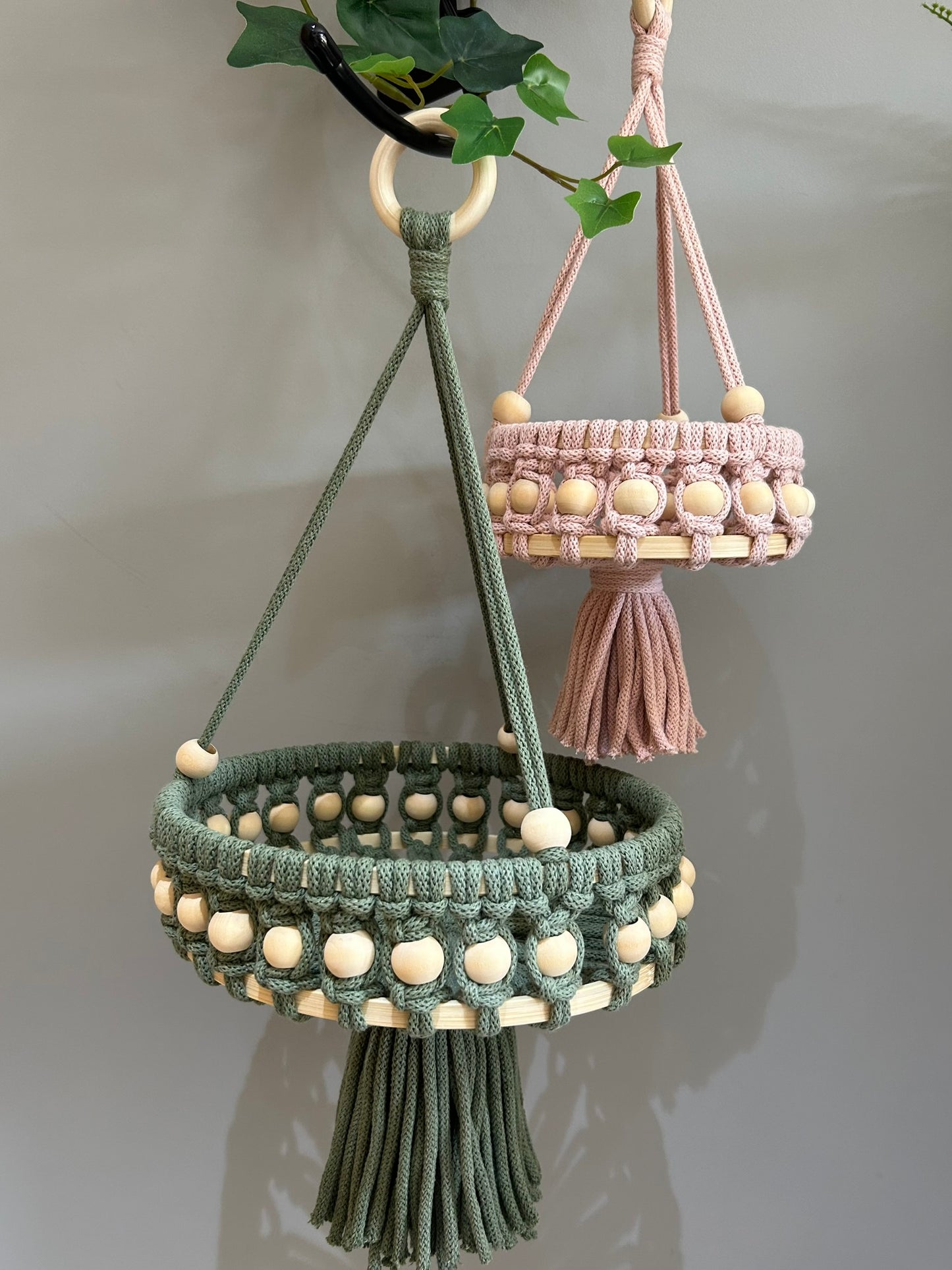 Macrame Beaded Hanging Baskets