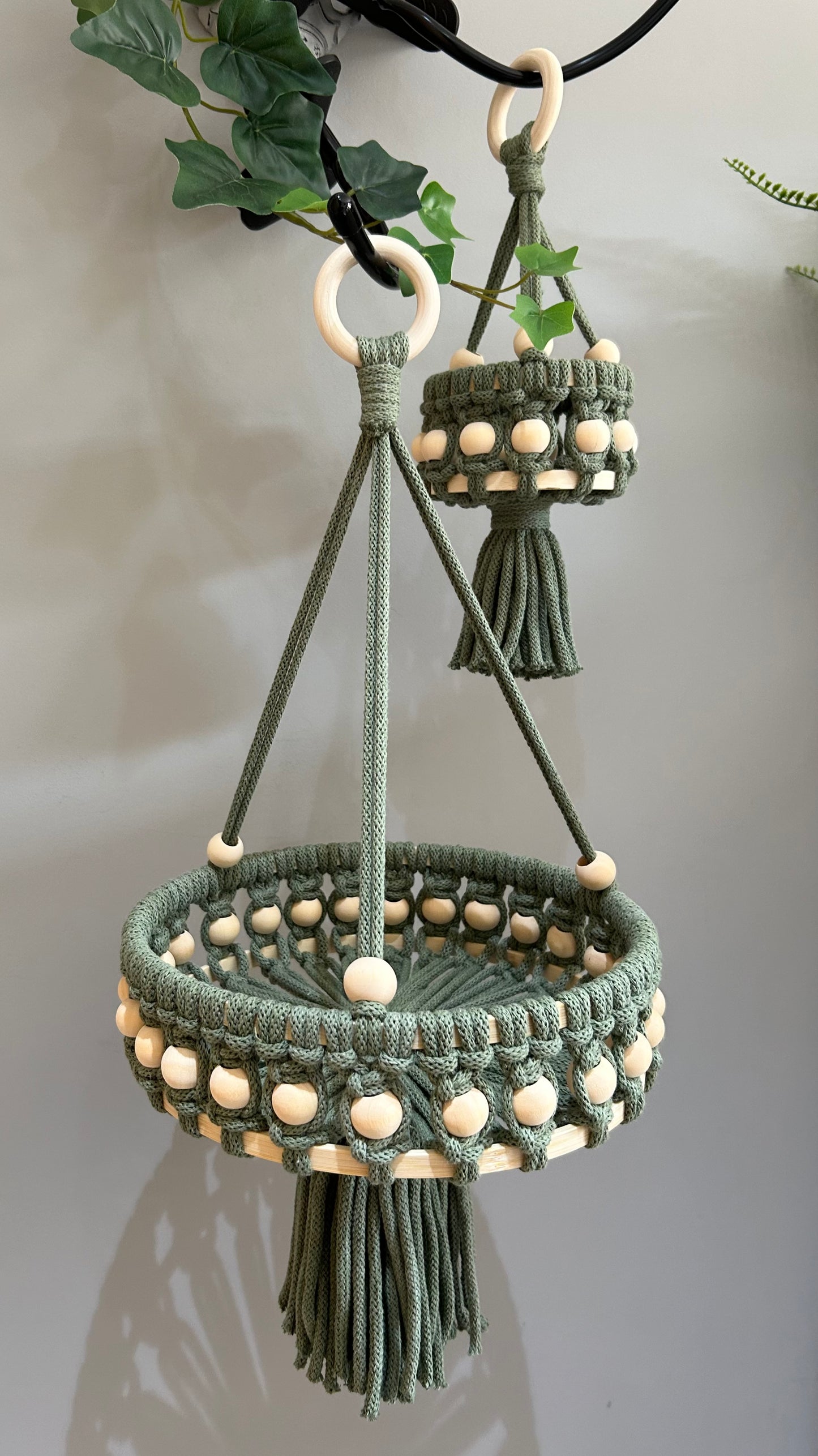 Macrame Beaded Hanging Baskets