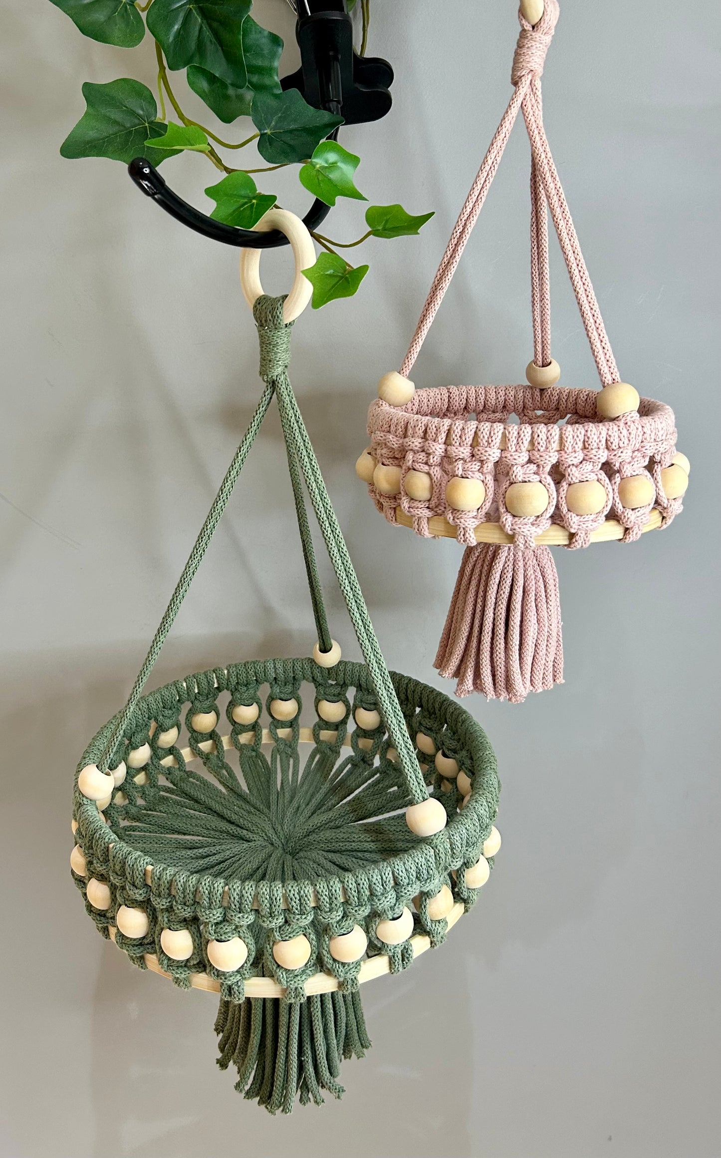 Macrame Beaded Hanging Baskets